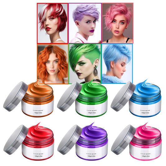 Temporary Hair Color Wax, Hair Color Dye for Girls Kids Age 4 5 6 7 8 9 10+, 6 Color Men&Women Washable Hair Pomades Hairstyle Clays Birthday Christmas Cosplay(Blue+Green+Orange+Pink+Purple+Red)
