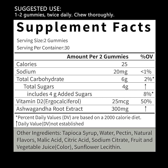 Ashwagandha Gummies 120 Count - Mixed Berry,Vegan,Plant Based, Non-GMO,Gluten-Free & Gelatin Free.