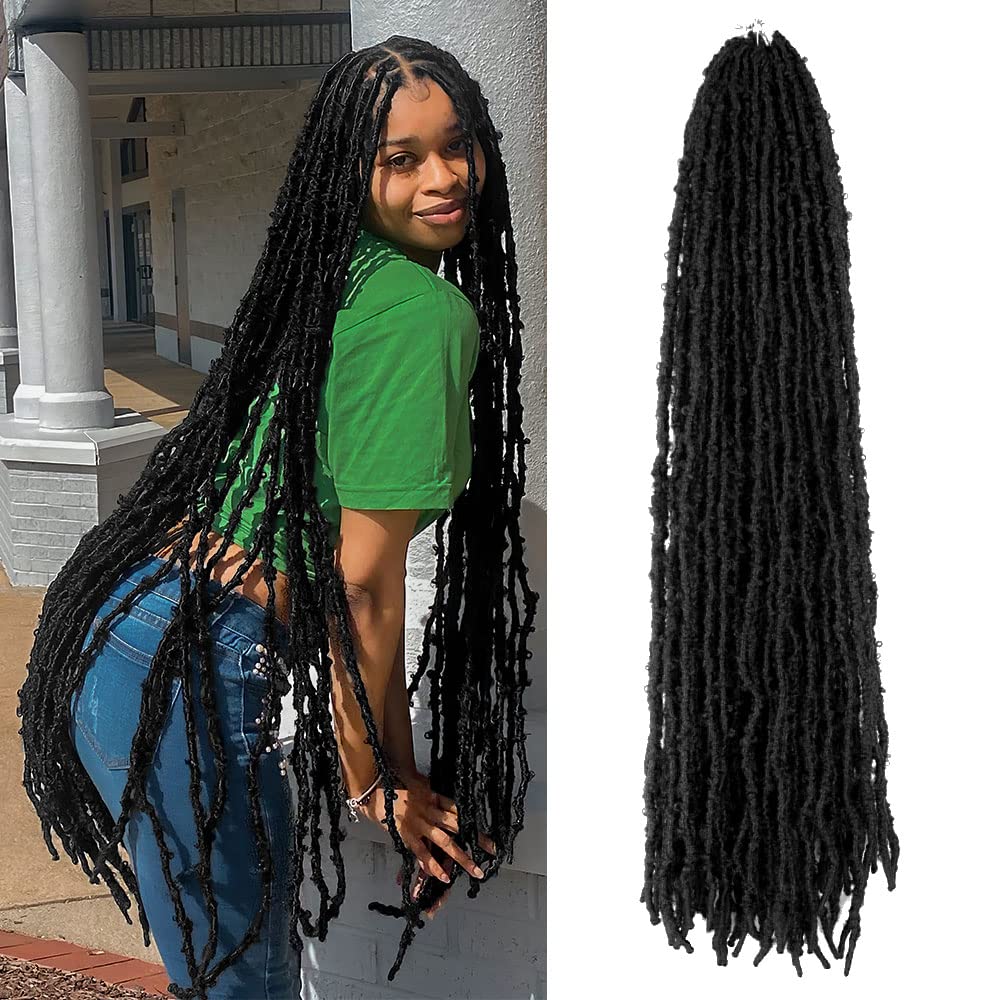 36 Inch Light Weight Butterfly Locs Crochet Hair 6 Packs Long Black Distressed Butterfly Faux Locs Crochet Hair, 1B