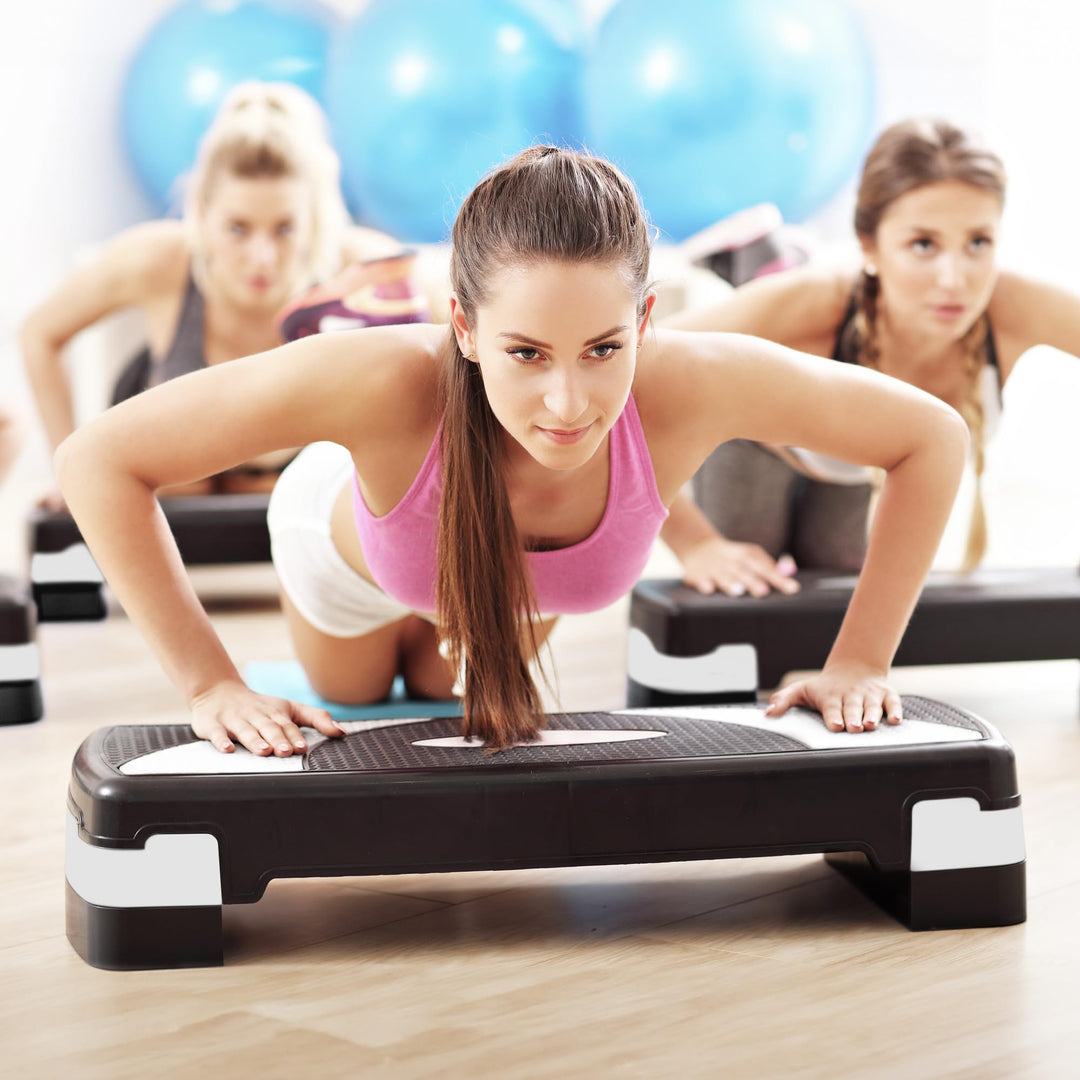 BalanceFrom Fitness Lightweight Portable Adjustable Height Workout Aerobic Stepper Step Platform Trainer with Raisers, Black/White