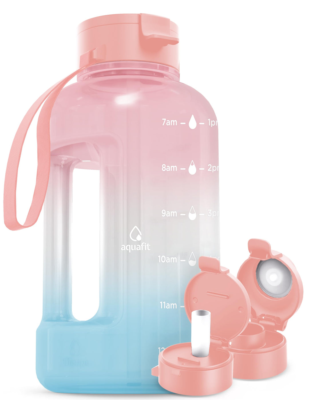 AQUAFIT 40 oz Water Bottle with Time Marker - Straw & Chug Lid - BPA Free Half Gallon Water Bottle, Big Water Bottle with Straw - Gym Water Bottle with Handle, Gallon Water Jug (Serenity, 40 oz)