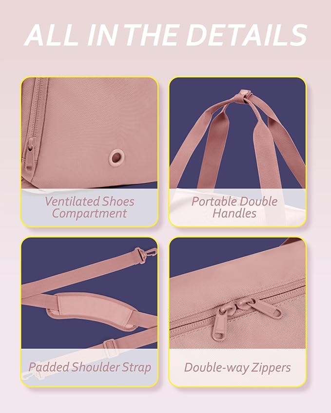 BAGSMART Small Gym Bag With Shoe Compartment & Wet Pocket, Lightweight Sports Travel Duffel Bag, Carry On Bag Weekender Overnight Bag, Water Resistant Sports Gym Tote Bags Swimming Yoga, Beige