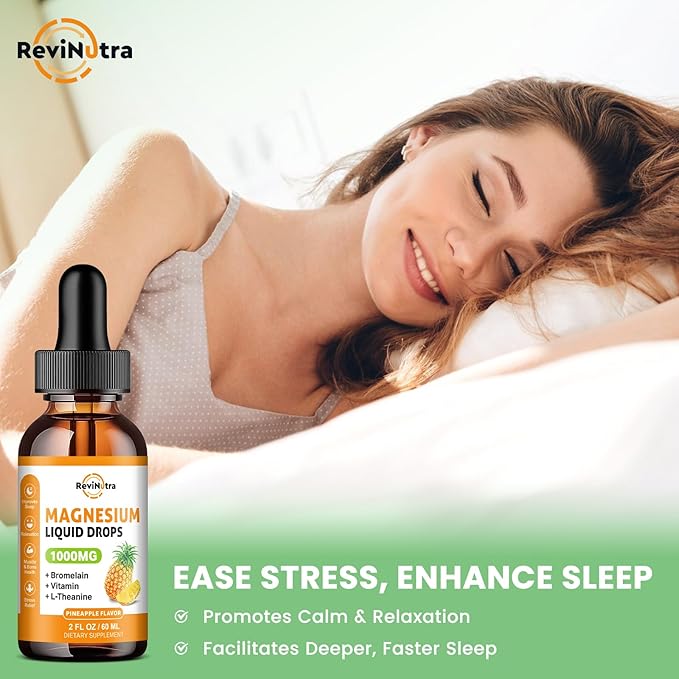 Magnesium Glycinate Liquid Drops, 1000mg of Magnesium Glycinate, Citrate & Threonate for Sleep, Nerve, Energy, Muscle, Bone, Calm & Digestion, High Absorption, 2 Fl Oz, Sugar-Free Pineapple Flavor