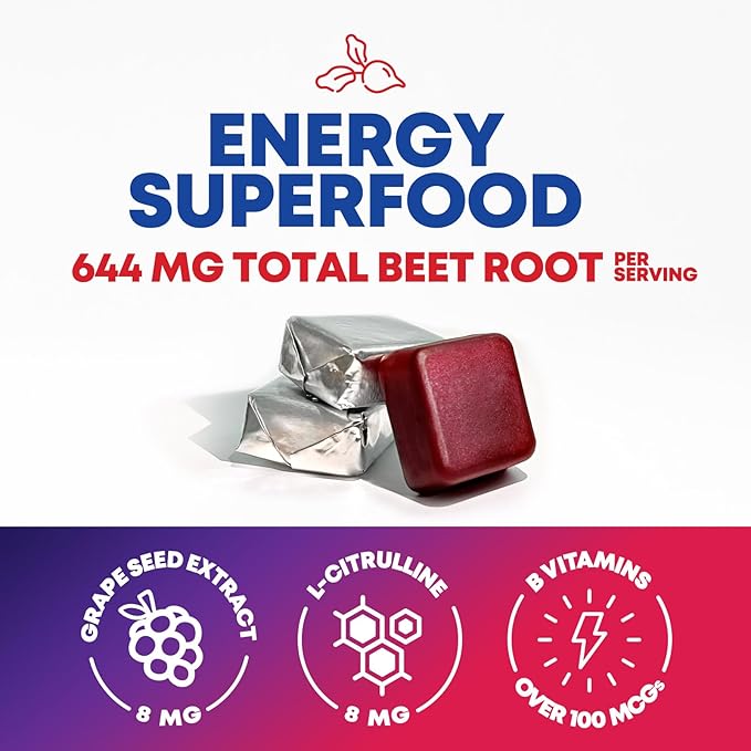 Beets Chews - Beet Root Gummies for Nitric Oxide Support, Superfood Beets Powder Soft Heart Chews, Grape Seed Extract & Non-GMO Beetroot Energy Supplement Supports Heart Health & Energy, 60 Soft Chews