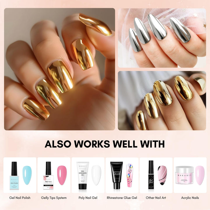 Makartt Gel Top Coat for Chrome Nail Powder - 15ml Clear No Wipe High Gloss Top Coat Gel Nail Polish Mirror Shine Long Lasting Easy Application, Soak off UV Lamp, DIY Home Salon Art Design