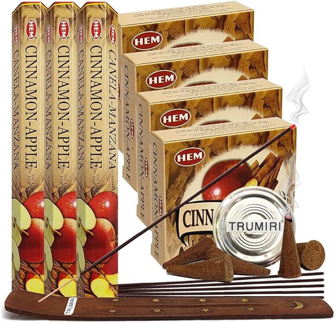 Cinnamon Apple Incense Sticks and Cone Incense Holder Variety Pack Bundle insence insense insienso