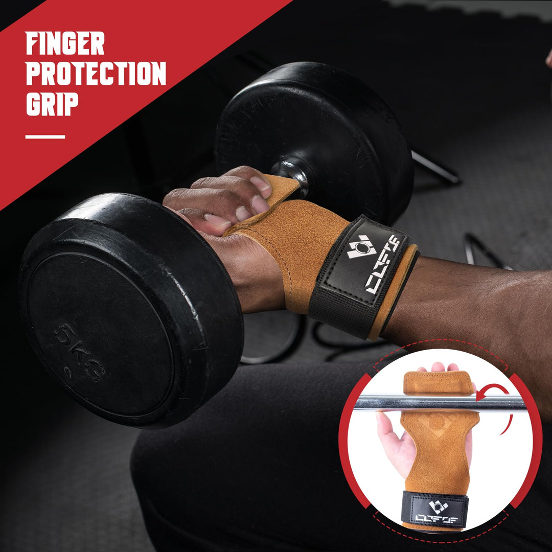 COFOF Weight Lifting Wrist Strap,Double Layer Leather Weightlifting Wrist Strap for Deadlift and Powerlifting, Adjustable Neoprene Padded Gym Workout Lifting Wrist Hooks for Men/Women(Pair)