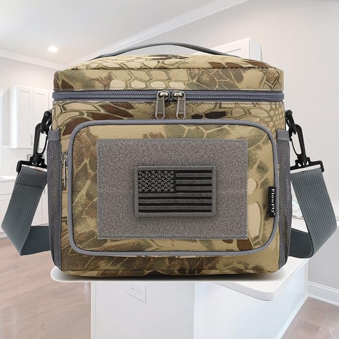 FlowFly Lunch Bag, Insulated Cooler, Thermal Lunch Box Tote with MOLLE/PALS Webbing, Adjustable Padded Shoulder Strap, for Tactical Men Women Adults and Boys Girls Kids (Camo#3, Medium)