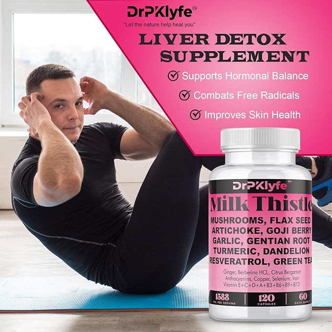 Milk Thistle Capsules for Liver Detox & Cleanse Support – with Dandelion Root, Resveratrol, Artichoke, Moringa, Silymarin – 120 Capsules (60-Day Supply)