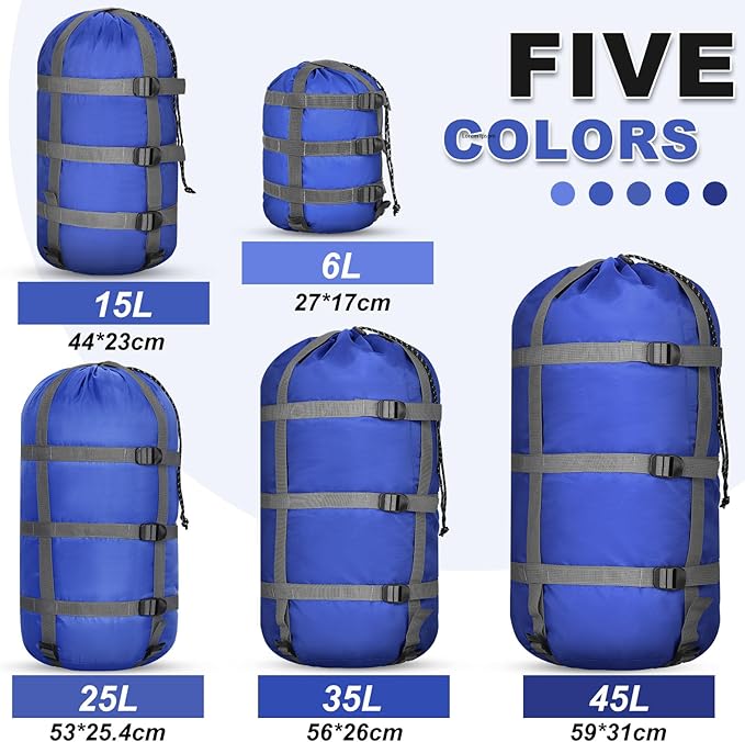 5 Pack Compression Stuff Sack 5 Assorted Size Sleeping Bag Stuff Sack Ultralight Sleeping Bag Cover Space Saving Gear for Travel Outdoor Camping Hiking Backpacking