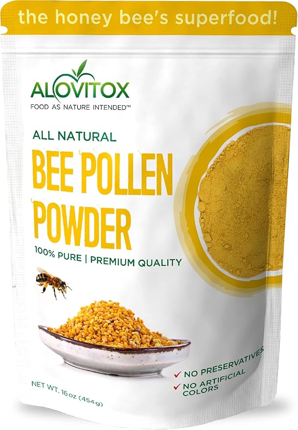 Alovitox Fresh Bee Pollen Powder | 100% Pure, Fresh, Raw | Supports The Immune System | Proteins, Vitamins B6, B12, C, A | Gluten Free, Non-GMO | 16 Oz