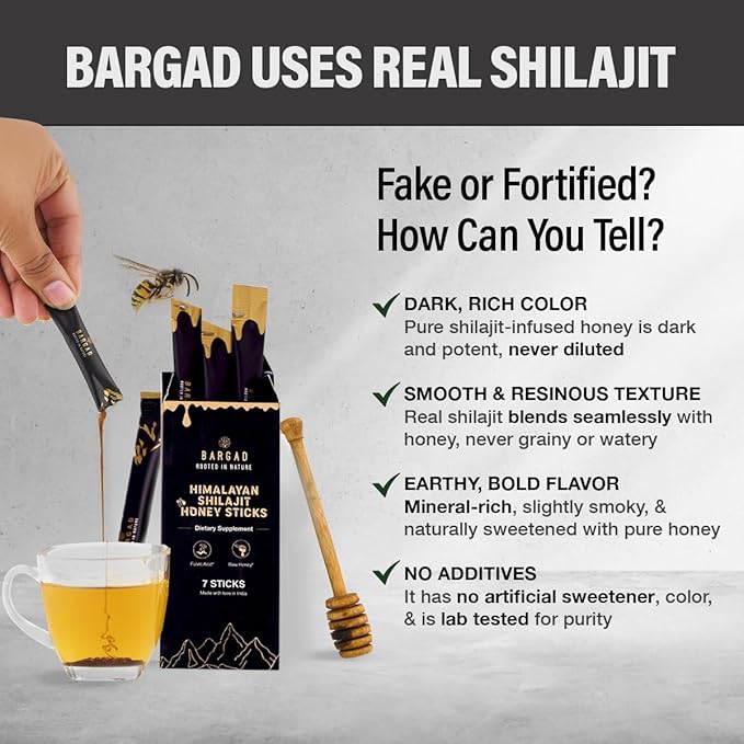 BARGAD Pure Himalayan Shilajit Sticks with Organic Honey & Saffron (7 Count) | Easy Single Use Shilajit Sticks | Boosts Energy & Immunity with 85+ Trace Minerals, 75%+ Fulvic Acid