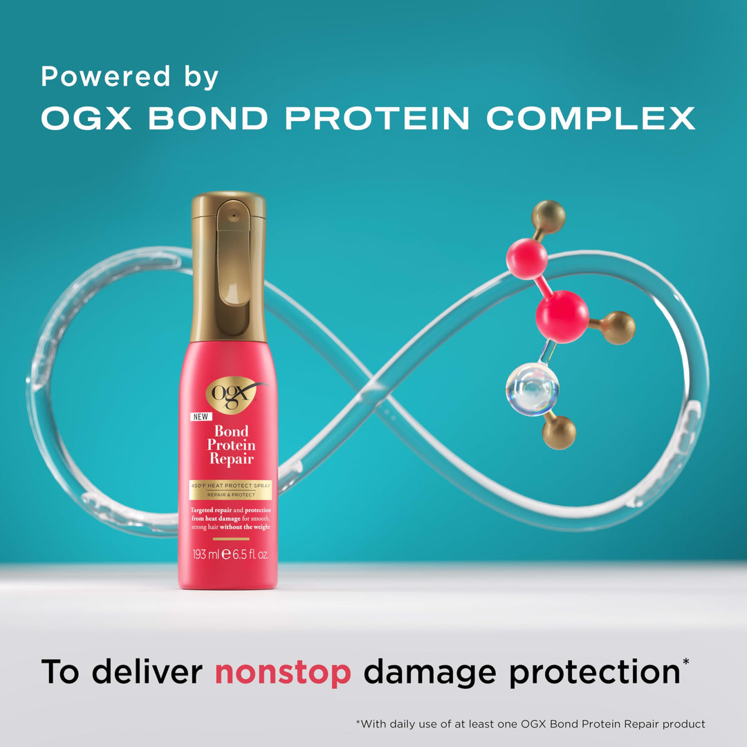 OGX Repair & Protect Bond Protein Repair 450°F Heat Protect Spray, Thermal Protection Spray for Targeted Damage Repair & Protection from Heat Damage, 6.5 fl. oz