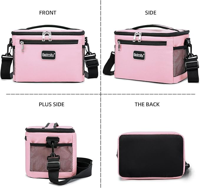 BEIMILY Lunch Box for Men/Women,Small Insulated Lunch Bag,Reusable LunchBox for work Picnic Hiking Beach,Leakproof Soft Cooler Tote Bag Organizer with Adjustable Shoulder Strap for Adults(Pink)