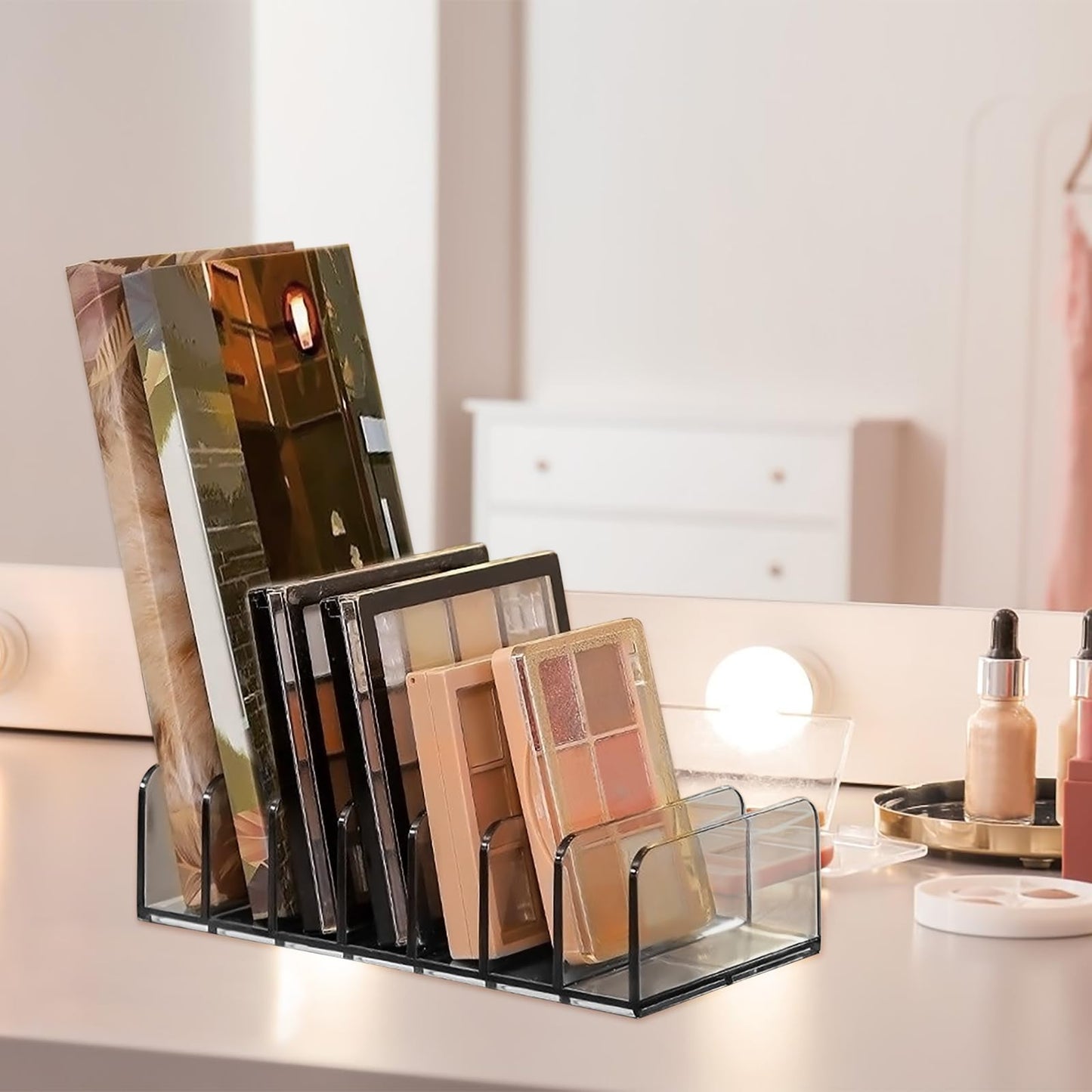 2PCS Plastic Storage Box for Makeup Palette Organiser, Clear Eyeshadow Palette Organizer for Dresser Vanity