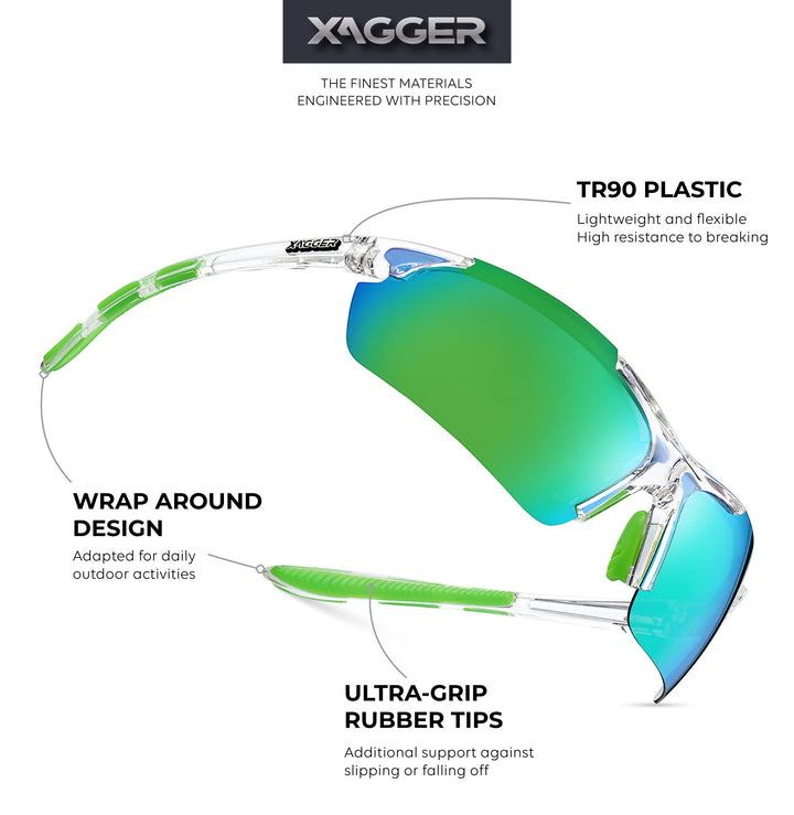 Xagger Polarized Wrap Around Sport Sunglasses for Men Women UV400 Baseball Softball Running Cycling Glasses