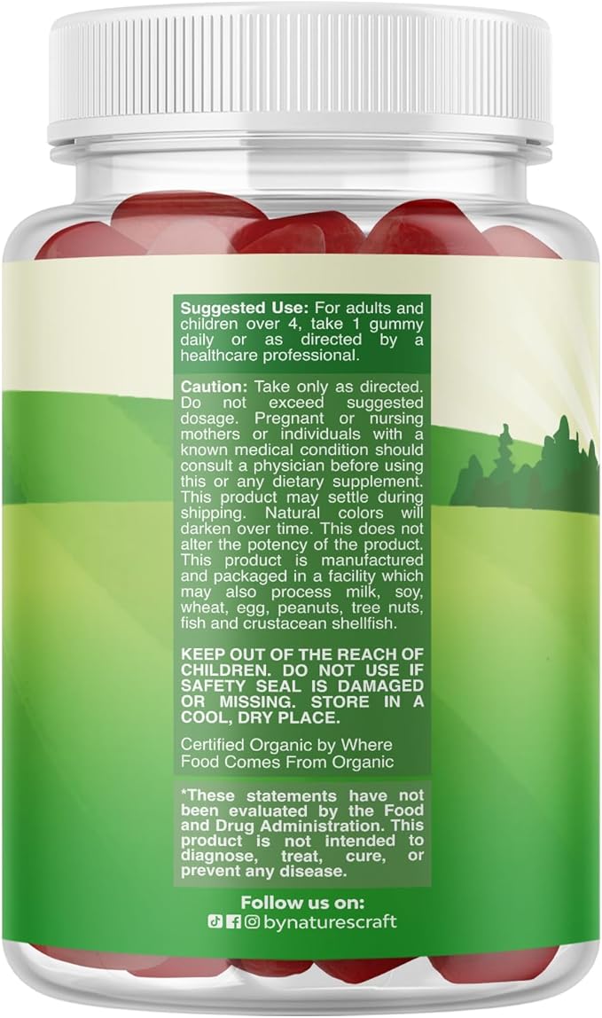 Natures Craft USDA Organic Probiotic Gummies for Kids - Vegan Non-GMO Kids Probiotic Gummy Vitamin for Immunity and Digestive Health - Gentle 2.5B CFU Organic Probiotics Strawberry Flavor (4 Month)