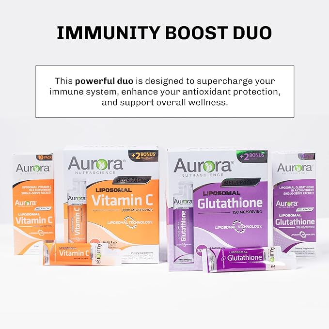Aurora Nutrascience Mega-Liposomal Liquid Glutathione, Immune & Antioxidant Gut Health Support Supplement, 750 mg per Serving, Non-GMO, Sugar-Free, 32 Single Serve Packets