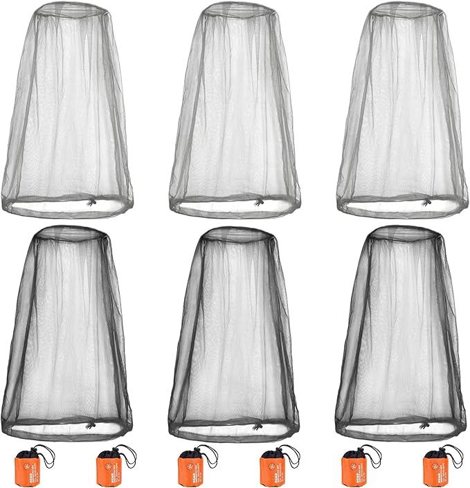 6 Packk Mosquito Covers Wearable Head Net Face Mesh Protecting Net Mosquito Fly Insects Bugs Preventing for Outdoor