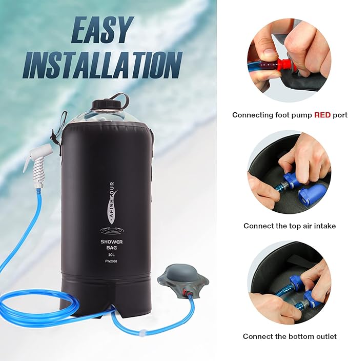 Portable Camping Shower Bag - 10L/2.2 Gallons 20/5 Gallons Solar Shower Water Bag with Foot Pump, Hose and Shower Head - Camp Shower for Camping, Beach, Travel, Outdoor Activities