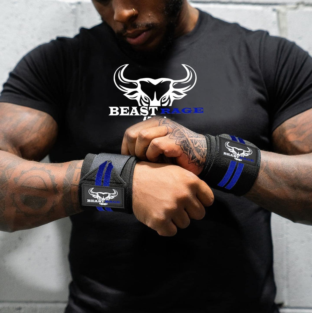 BEAST RAGE® Padded Cotton Lift Straps Lifting Wrist Straps for Weightlifting, Gym, Deadlift, Workout (Pair) Premium Lifting Straps for Gym Men and Women Soft, Supportive Wrist Pads (Navy)