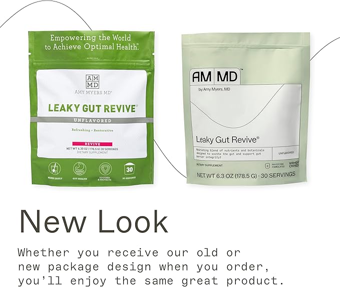 Amy Myers MD Leaky Gut Revive Powder for Leaky Gut Repair -L Glutamine, Slippery Elm -Supports Constipation, Diarrhea, Bloating, Heartburn, SIBO -Licorice & Marshmallow Root - Unflavoured-6.30 Oz