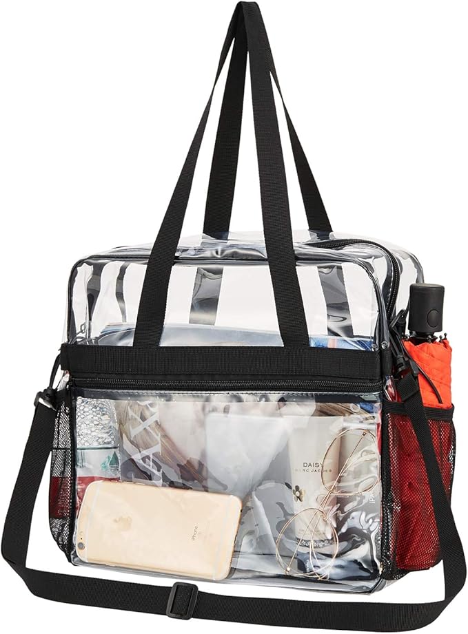 USPECLARE Clear Tote Stadium Approved, Security Travel & Gym Clear Bag for Work Sports Games Concerts