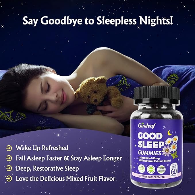 Non-Melatonin Sleep Aid Gummies - Fall Asleep Faster with L-Theanine, Magnesium & Herbal Blend, 60 Vegan Gummies for Adults, Reduces Nighttime Overthinking