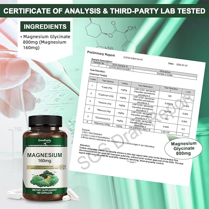 Magnesium Glycinate 800mg Chelated Supplement,160mg Magnesium Per Serving - 99% High Absorption - Supports for Muscle, Joint Health, Heart & Sleep - 180 Veggie Capsules