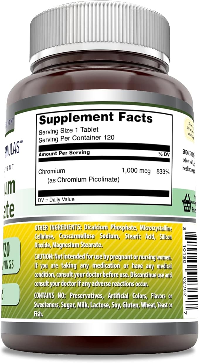 Amazing Formulas Chromium Picolinate Supplement | 1000 Mcg | 120 Tablets | Non-GMO | Gluten-Free | Made in USA