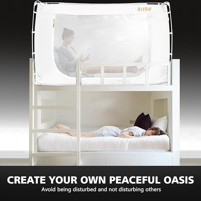 Bed Tent Bed Canopy Bunk Twin Size Tents for Adult and Kids- Portable Dream Tent Indoor Sleeping Tents 70% Blackout with 3 Doors Breathable Big Space Tents, White, WZ01-XS-White