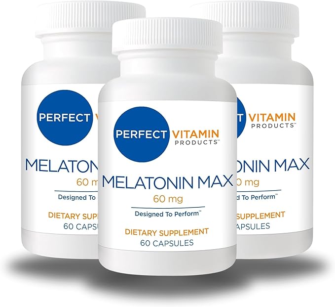 60mg Extra Strength Melatonin MAX - High Dosage Melatonin Ensures Amply Supply of This Important Hormone - 100% Drug-Free, Vegan, Non-GMO, Gluten-Free (3-Pack)