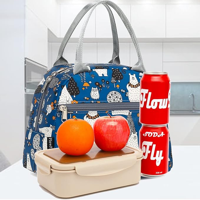 FlowFly Insulated Lunch Cooler Bag - Owl Tote Organizer for Women/Men