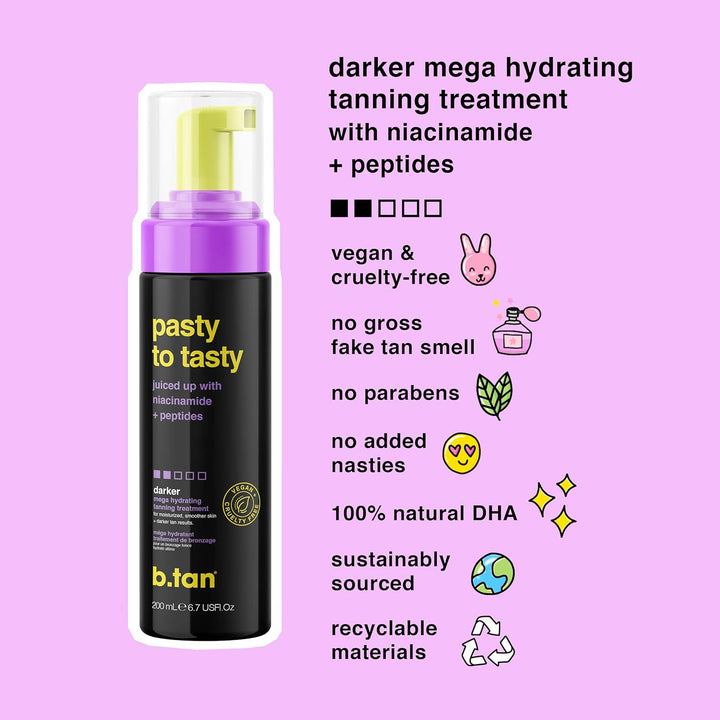 b.tan Dark Self Tanner Mousse – 1 Hour Express, Hydrating Foam for Glowy Skin