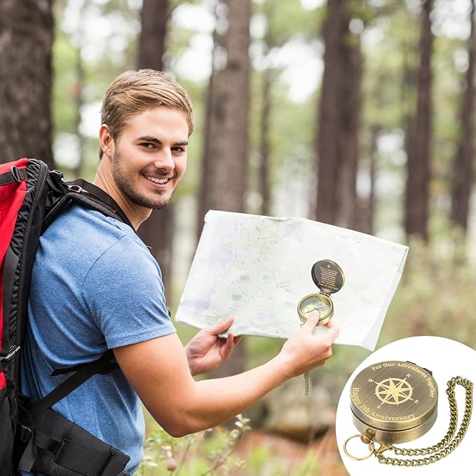 7 Year Anniversary Keepsake Gift for Him Her Engraving Quote Compass with Black Walnut Box 7th Anniversary Wedding Engagement Copper Gifts Couples Gifts for Men Women Husband Wife