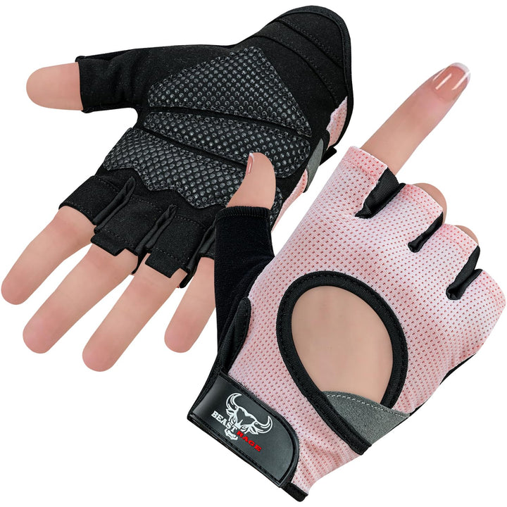 BEAST RAGE Workout Gloves for Men and Women, Fingerless Weight Lifting Gloves with Palm Protection Padding, Breathable and Lightweight Gym Gloves for Weightlifting, Cycling Pull Up (Pink, XS)