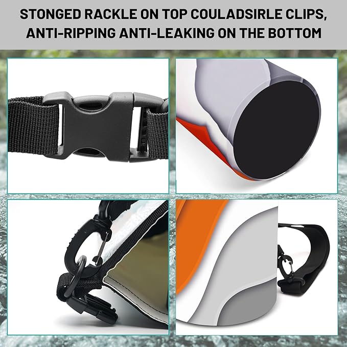 Waterproof Dry Bag,Roll Top Orange Gray Geometric Modern Small Waterproof Backpack 5L/10L/20L Floating Lightweight Bags for Kayaking, Boating, Fishing, Swimming Camping with Waterproof Phone Case