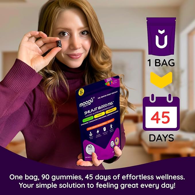 18,000mg Moogu Pure Himalayan Shilajit (90 Gummies) Ashwagandha, 75%+ Fulvic Acid & 85+ Trace Minerals I Men,Women I Panax Ginseng, Rhodiola, Turmeric, Gingko, Biloba, Cordyceps, Stinging Nettle.