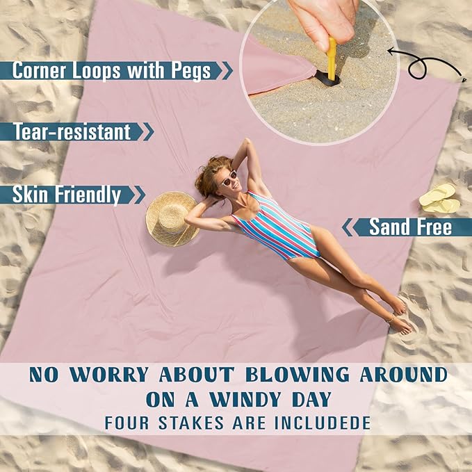 Beach Blanket Sandproof Waterproof 78''×81''1-5 Adults Oversized,Compact Lightweight Durable Beach Mat for Travel Camping Hiking Picnic Blanket