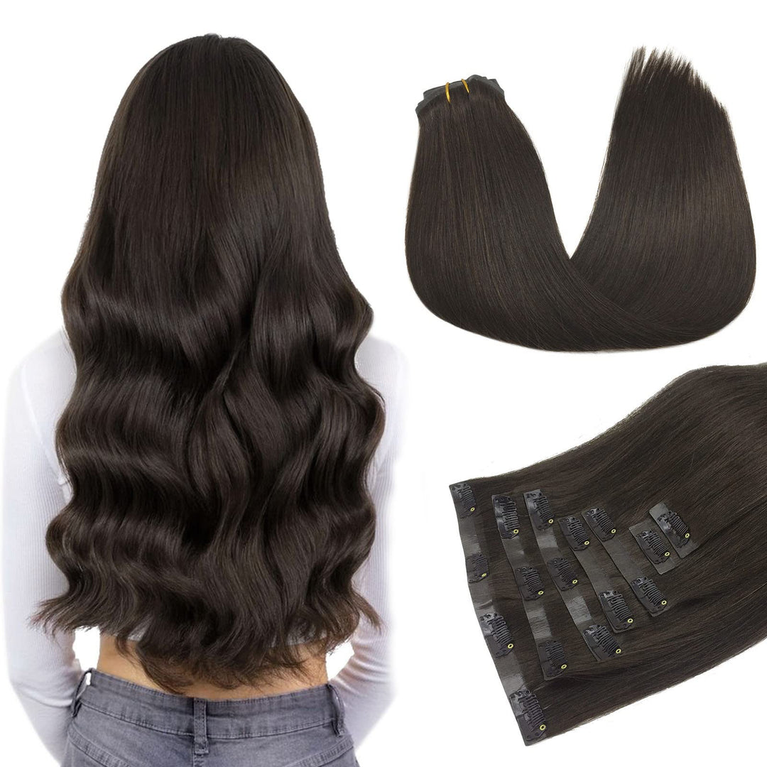 Doores Invisible Edge Clip In Hair Extensions, Dark Brown 130G 7Pcs 16 Inch, Clip In Human Hair Extensions, Virgin Hair Extensio