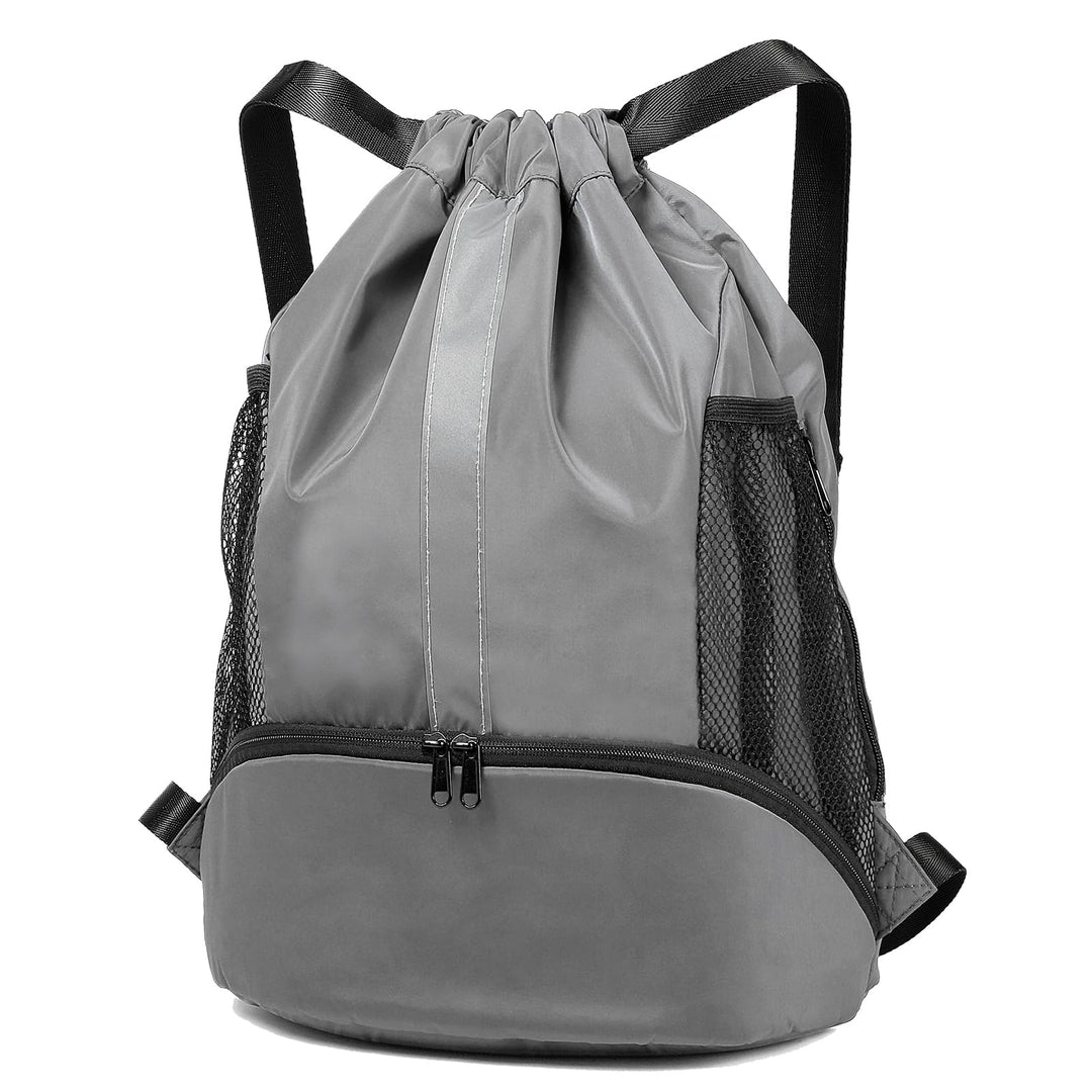 BeeGreen Grey-String-Backpack-Gym-Drawstring-Bag, Large Workout Bag With Wet Proof Pocket & Shoe Compartment For Traveling Yoga Beach Swim Outdoor Athletic