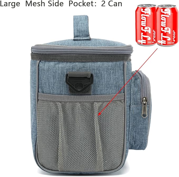 FlowFly Insulated Reusable Lunch Bag Adult Large Lunch Box for Women and Men with Adjustable Shoulder Strap,Front Zipper Pocket and Dual Large Mesh Side Pockets,Navy