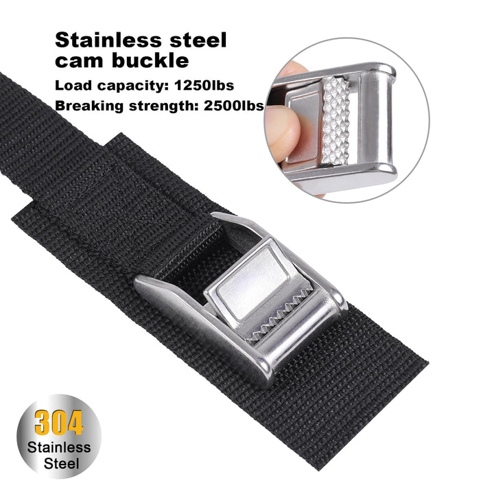 Ayaport Cam Buckle Tie Down Straps Lashing Straps 2200lbs Break Strength Heavy Duty Car Roof Rack Strap for Kayak, SUP, Surfboard, Cargo, Motorcycle, Truck, Boat, Dirt Bike (1" x 12'-Stainless)