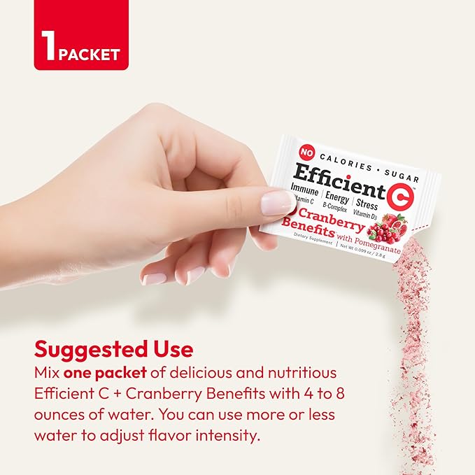 ANDREW LESSMAN Efficient C + Cranberry Benefits 30 Packets - Immune, Energy, Stress and Urinary Tract Support. Reinvention of The Vitamin C Drink. No Calories. No Sugar. No Carbs. Easy to Mix.
