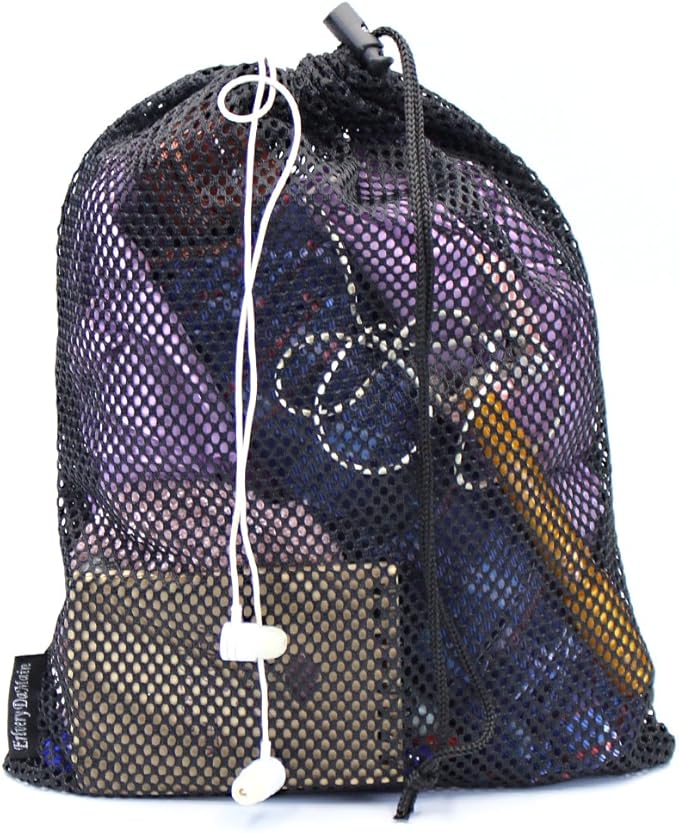 5 PCS Multi Purpose Nylon Mesh Drawstring Storage Ditty Bags for Travel & Outdoor Activity, Black, 11 x 8.8inch