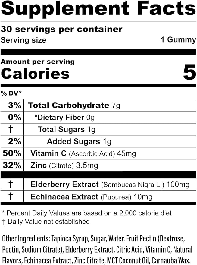 Whitney's Best Elderberry Gummies 30ct, Pure Elderberry, Immune Support Supplement with Vitamin C, Zinc, and Echinacea for Adults & Kids, No Preservatives, Dyes or Gelatins, Vegan