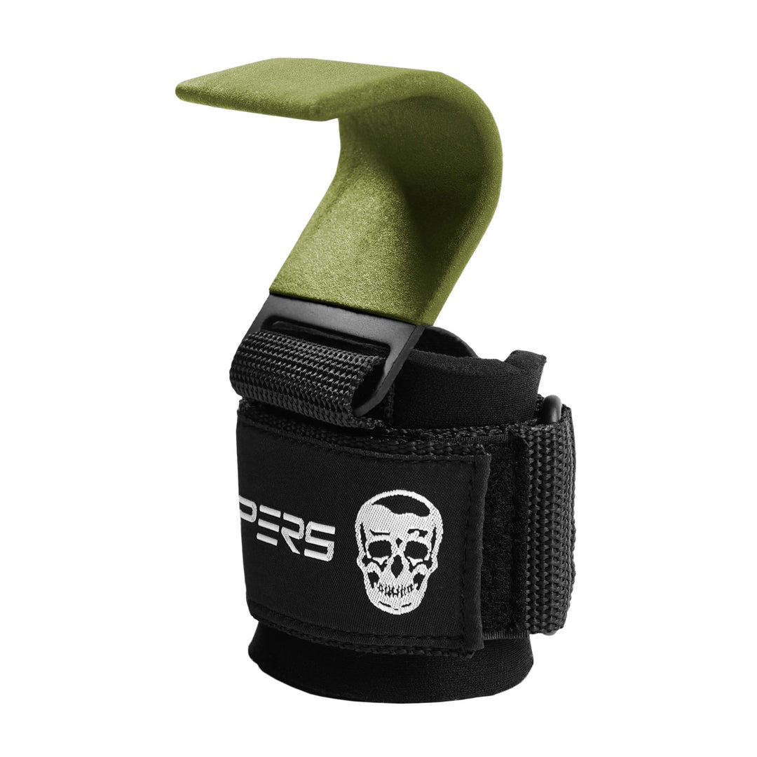 Gymreapers Weight Lifting Hooks (Pair), Heavy Duty Power Wrist Straps Hand Grip Support For Deadlifts, Pull Ups, Shrugs - Gym Gloves For Men and Women (OD Green)