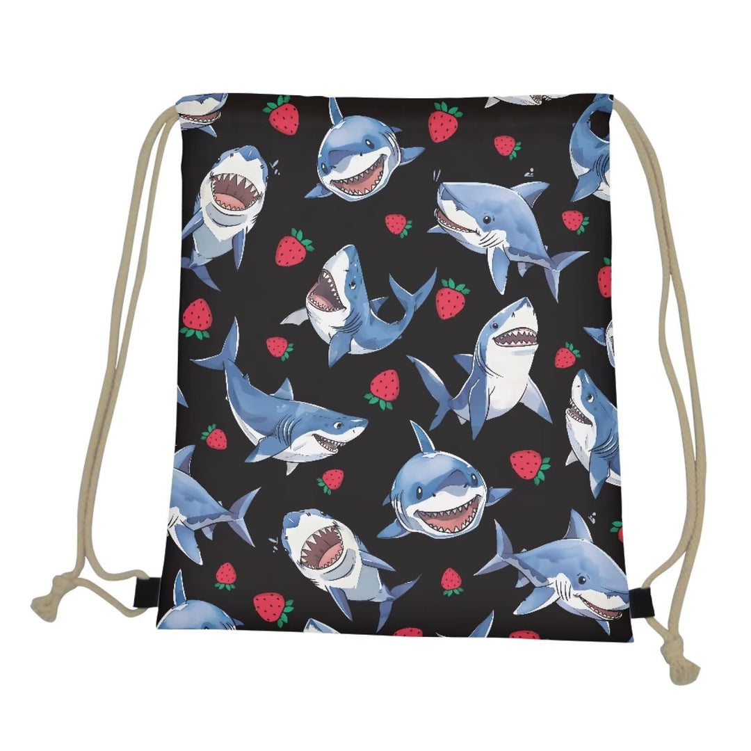 COEQINE Cute Shark Drawstring Backpack For Girls 10-12 Strawberry Kids Drawstring Backpack Black Birthday Gift for Back Middle School