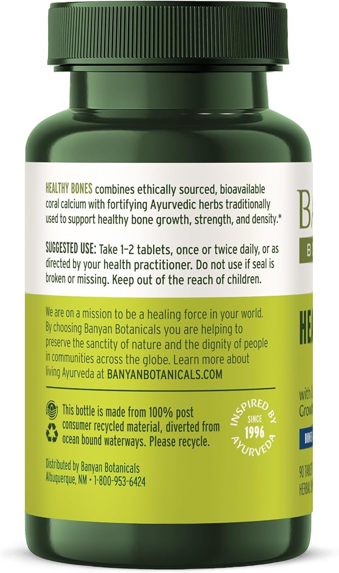 Banyan Botanicals Healthy Bones – Organic Bone Health Supplement with Ethical Coral Calcium – All Natural Calcium Supplement for Healthy Bones & Joints* – 90 Tablets – Non-GMO Sustainably Sourced