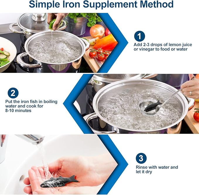 2 Pack Iron Fish A Natural Source of Iron Add Safe Iron to Food and Water,Iron Supplement Alternative Rust Resistance Cooking Iron Fish Suitable for Vegans, Athletes, Pregnant Women